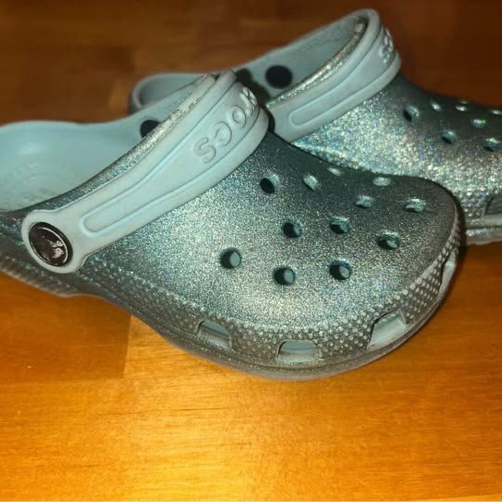 Girls Blue Classic Glitter Croc Clogs Size C 10